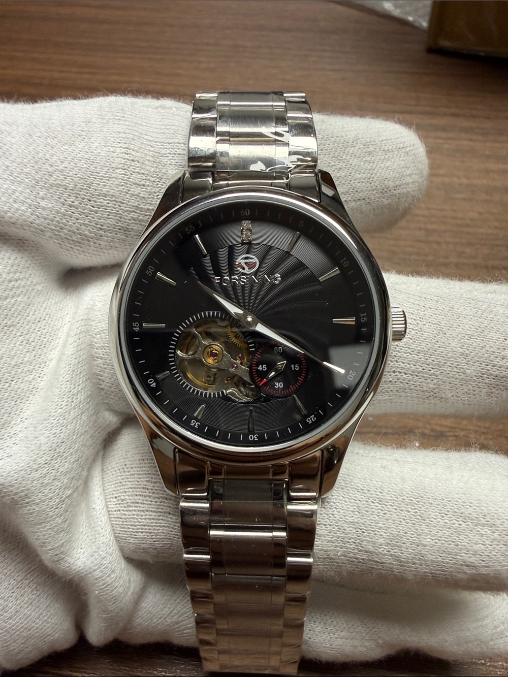 Men’s Silver Stainless Steel Watch with Black Dial